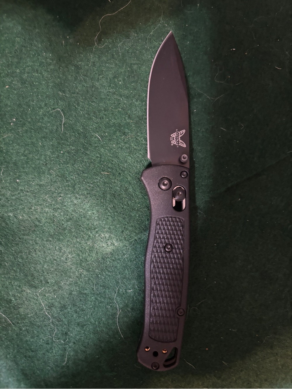 Benchmade-Style Black Folding Pocket Knife with Textured Grip